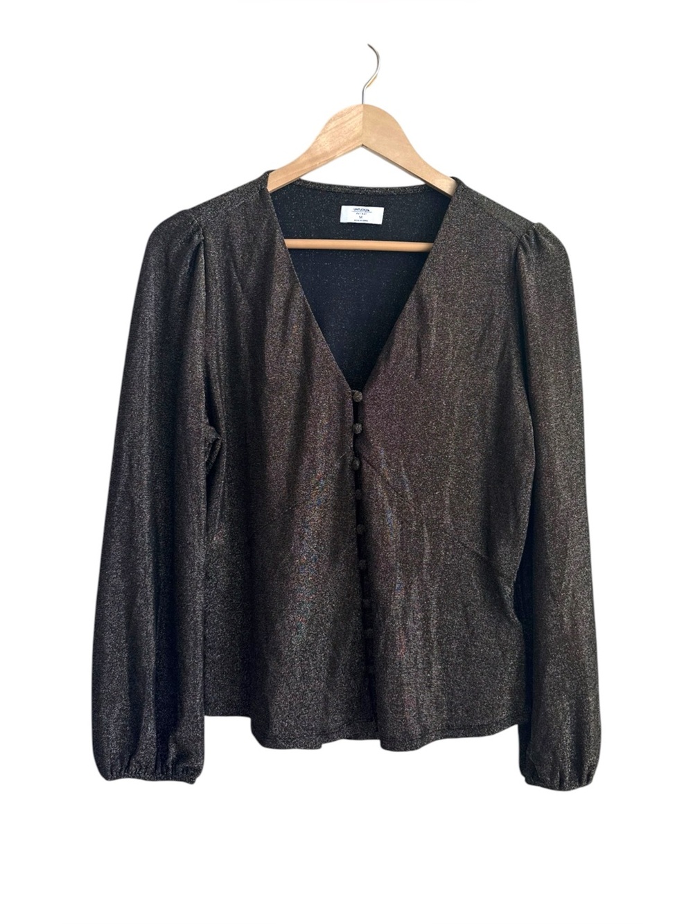 UNTUCKit For Her Scarlett Metallic Gold Sparkle Blouse Black Medium